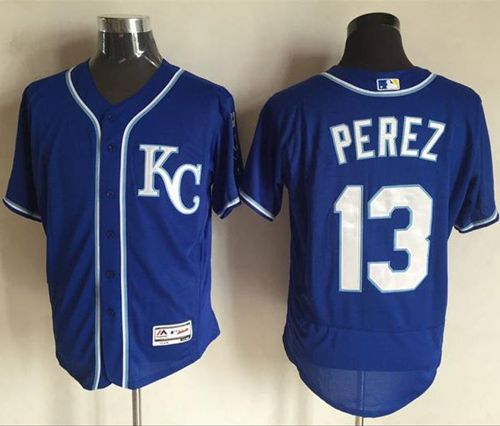 Royals #13 Salvador Perez Royal Blue Flexbase Authentic Collection Stitched MLB Jersey